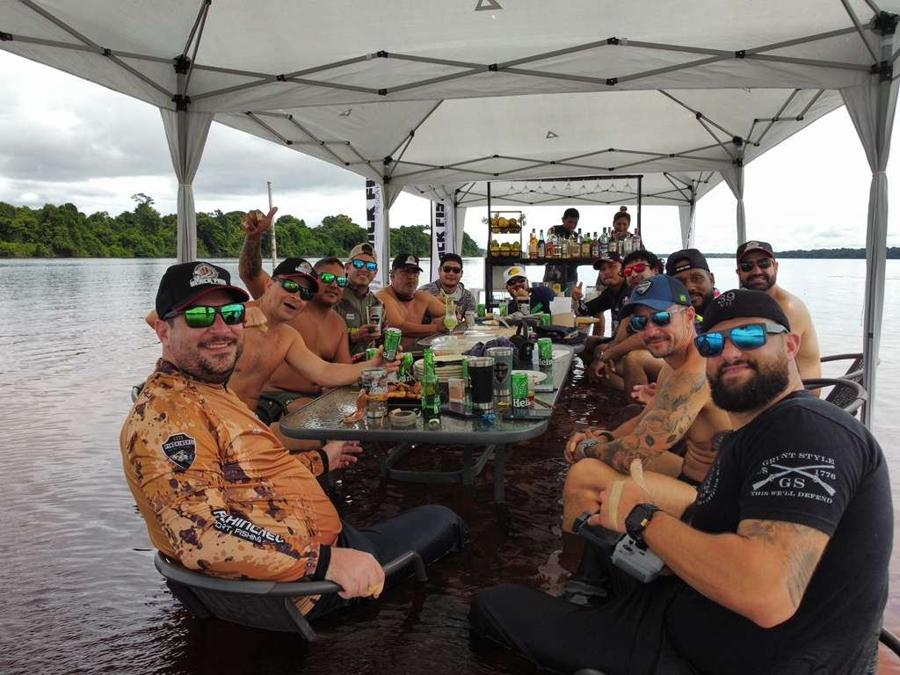 The group together on the boat deck